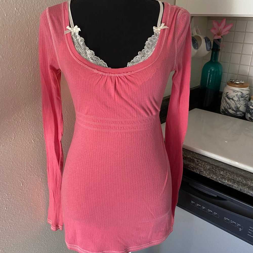 Y2k rare Abercrombie pink babydoll long sleeve to… - image 2
