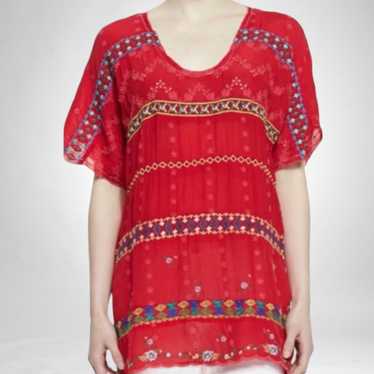 Johnny Was Colorful Daisy Eyelet Blouse, Fiery Red