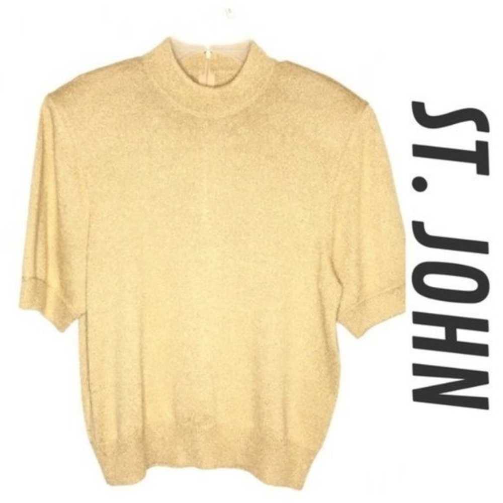 ST JOHN Basics Gold Shimmer SS knit top - image 1