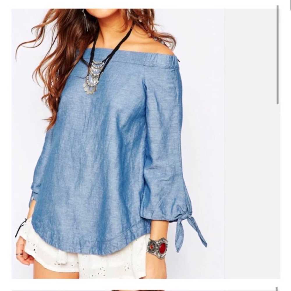 FREE PEOPLE CHAMBRAY TOP LARGE - image 2