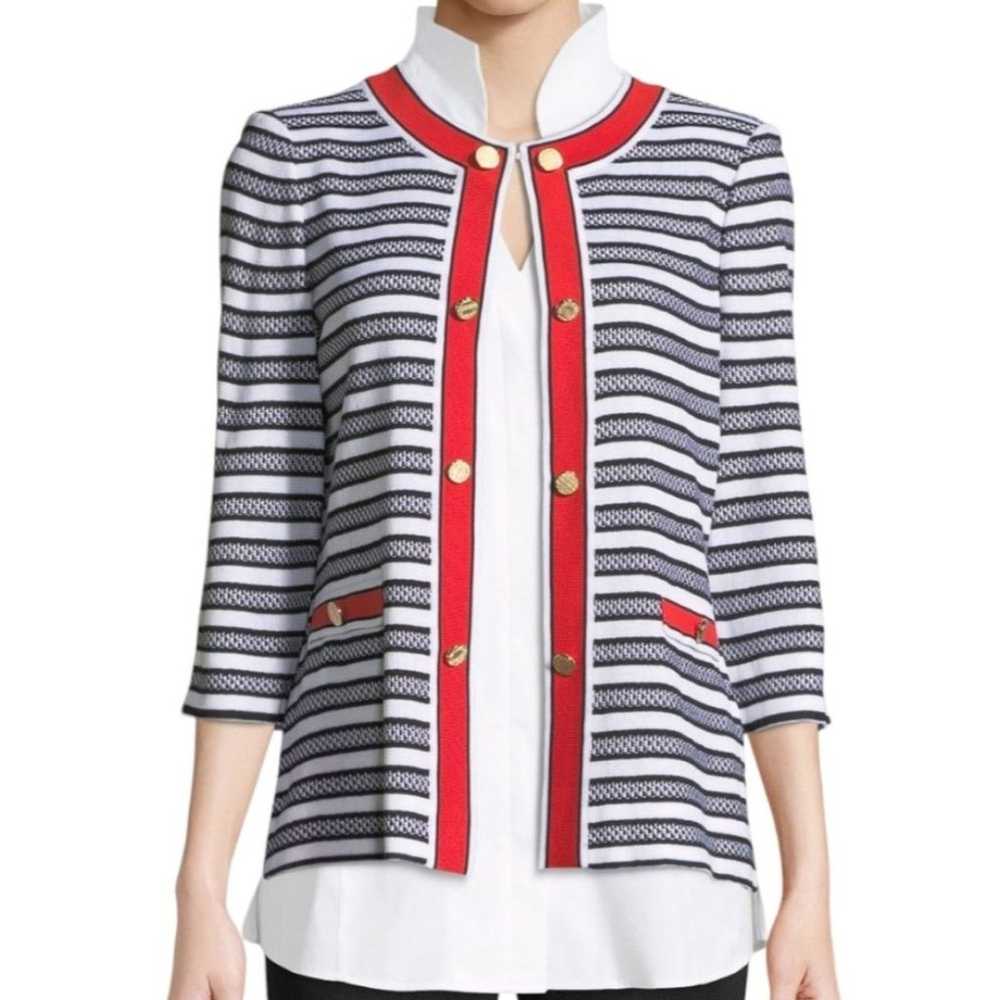 MISOOK Button Detail Open Front Striped Jacket in… - image 1