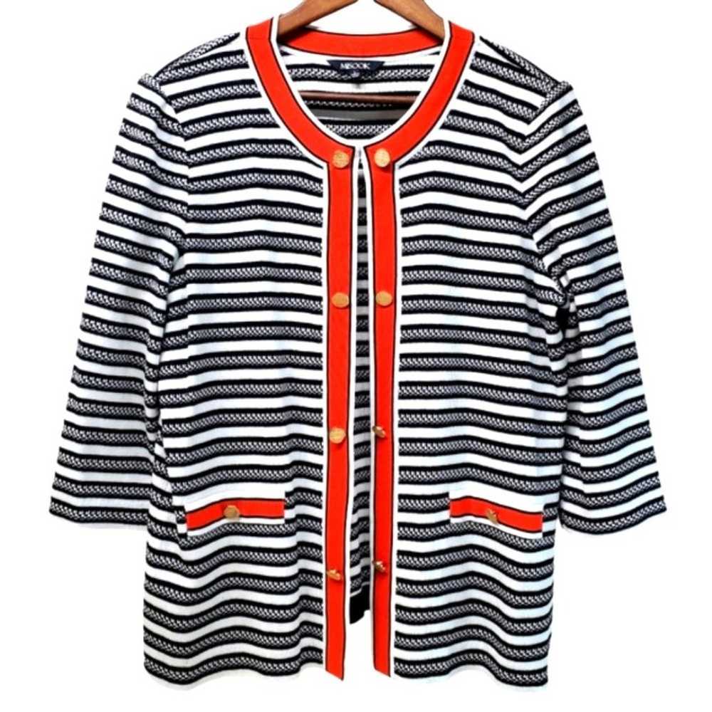 MISOOK Button Detail Open Front Striped Jacket in… - image 2