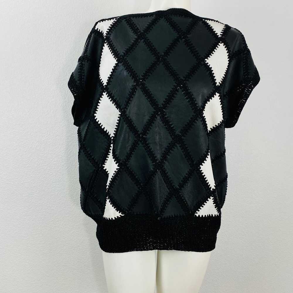 Vintage 70s Black Crochet Leather Patchwork Batwi… - image 1