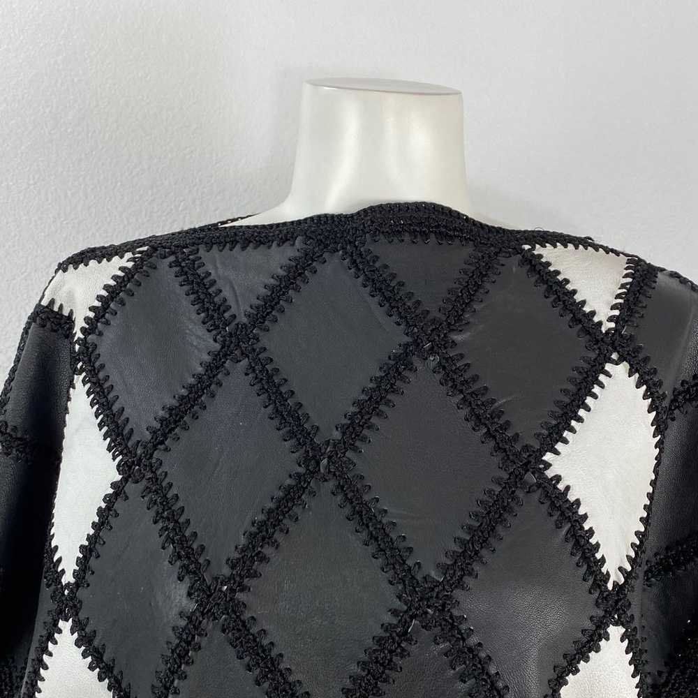 Vintage 70s Black Crochet Leather Patchwork Batwi… - image 2