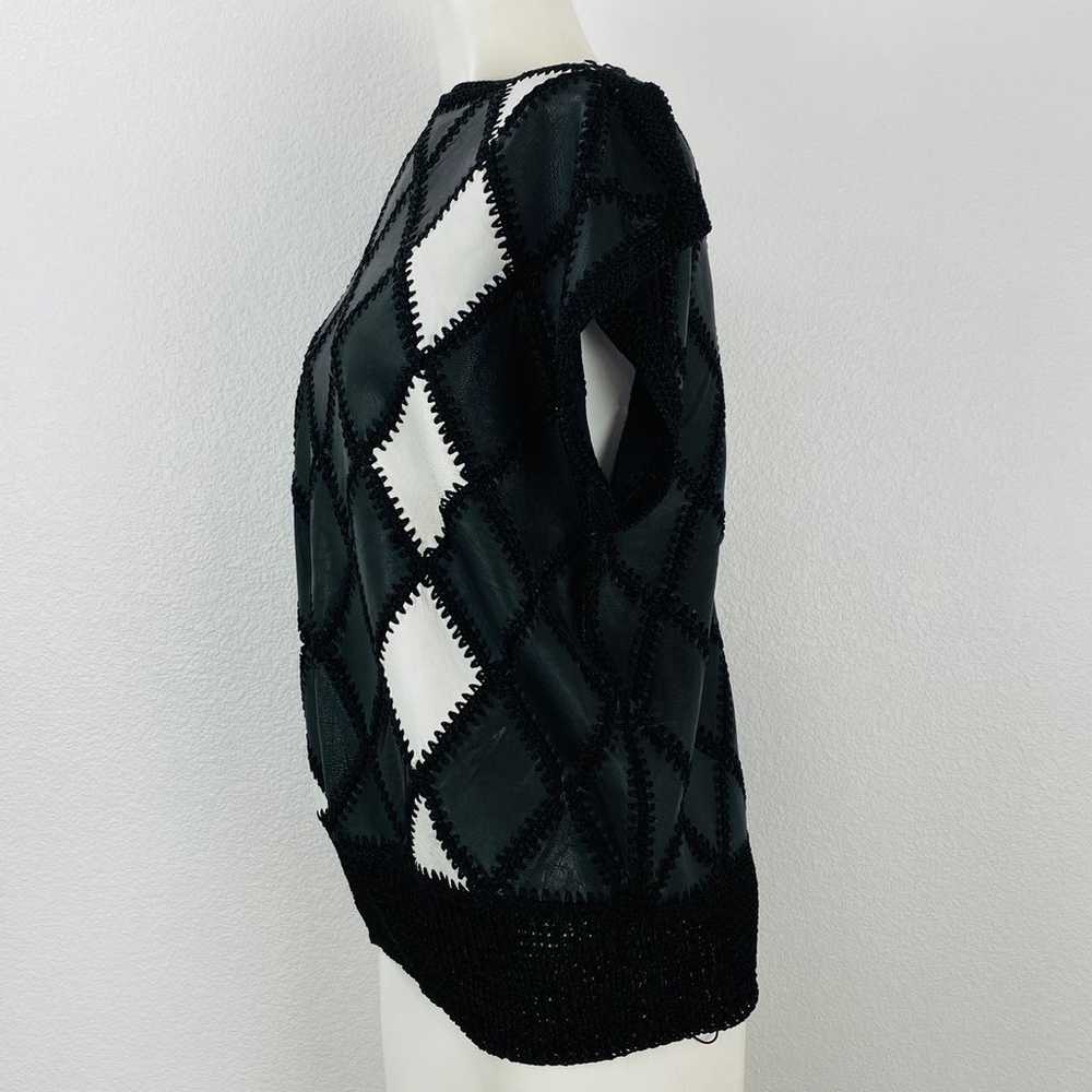 Vintage 70s Black Crochet Leather Patchwork Batwi… - image 3