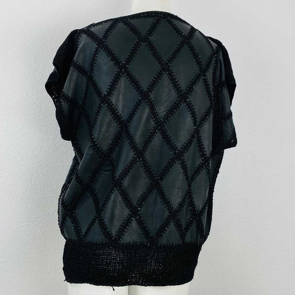 Vintage 70s Black Crochet Leather Patchwork Batwi… - image 4