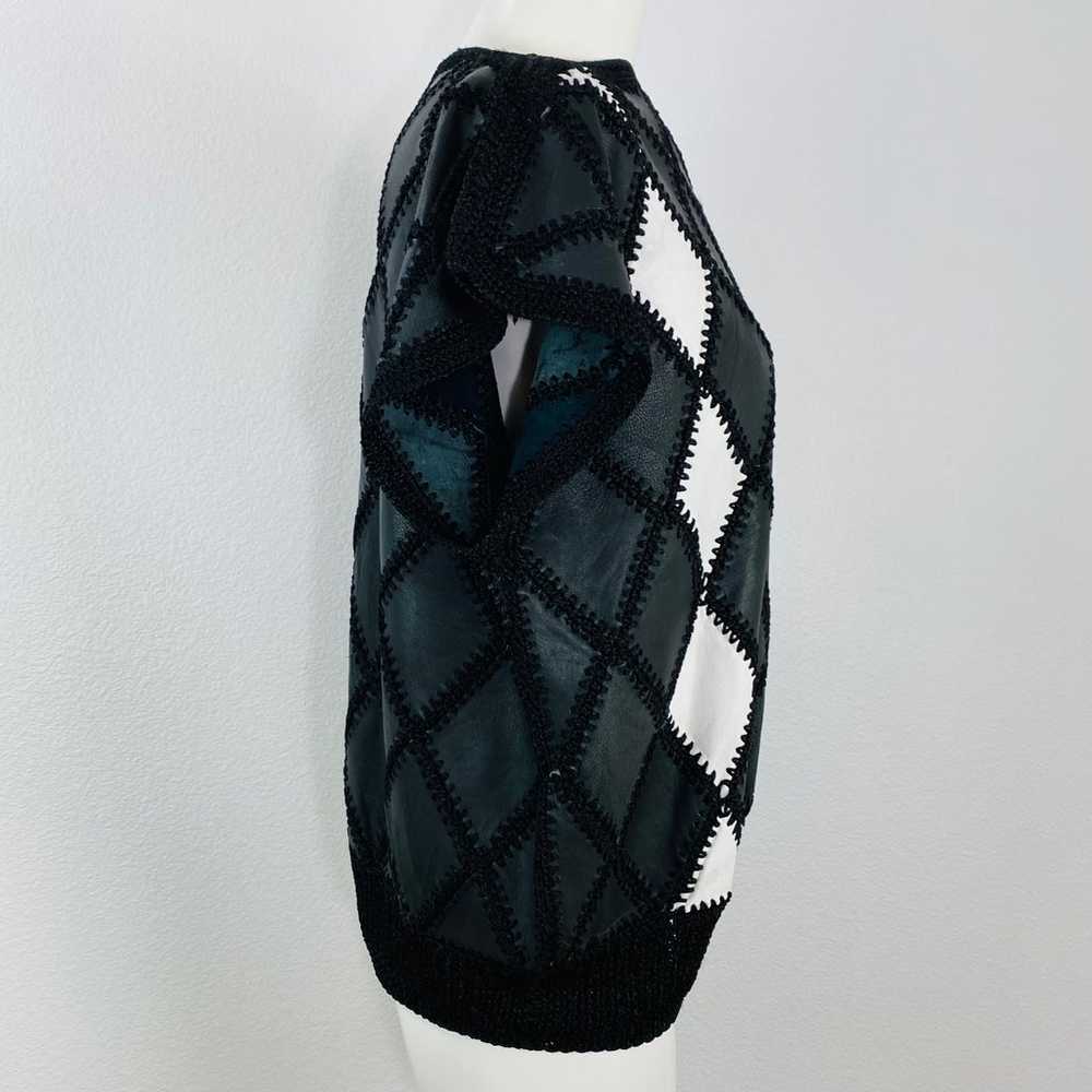 Vintage 70s Black Crochet Leather Patchwork Batwi… - image 5