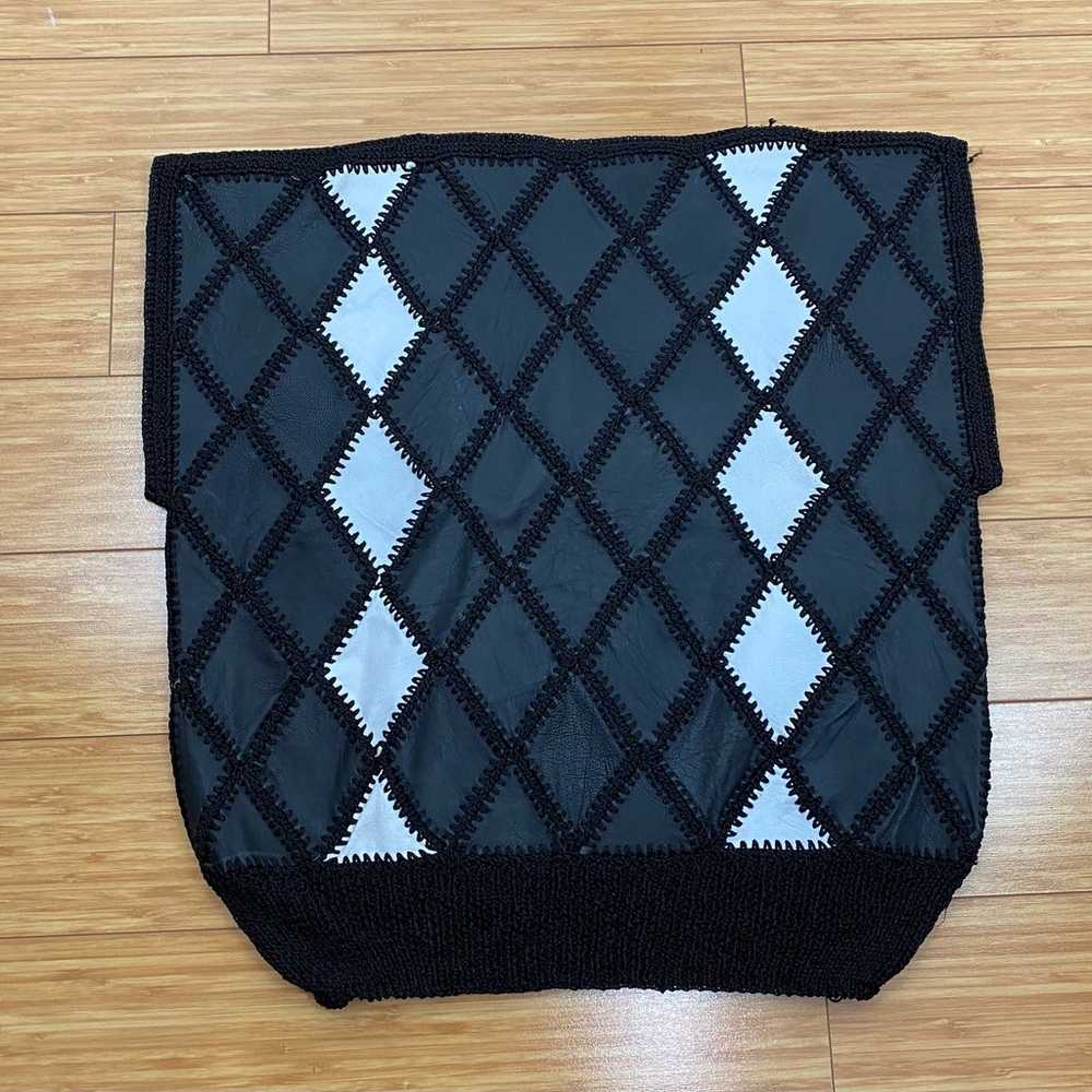 Vintage 70s Black Crochet Leather Patchwork Batwi… - image 6