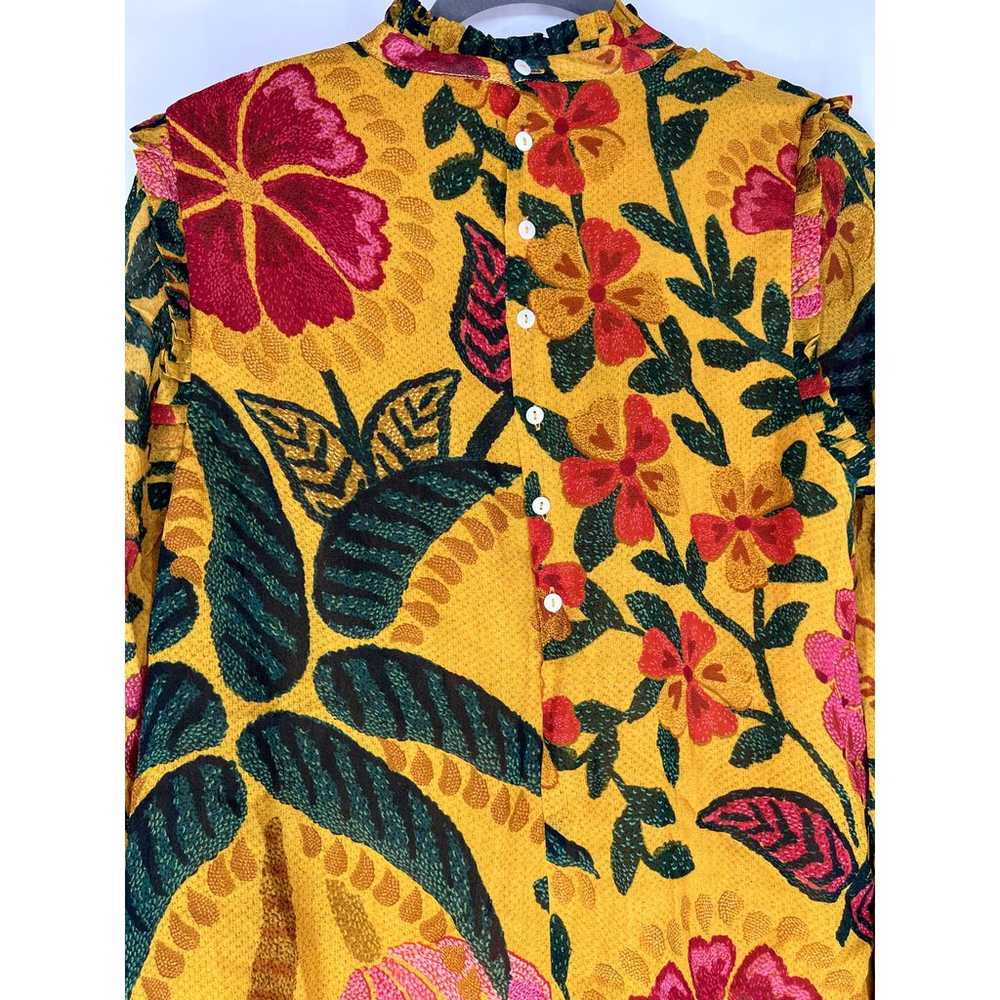 Farm Rio long sleeve blouse tropical gold print M - image 7