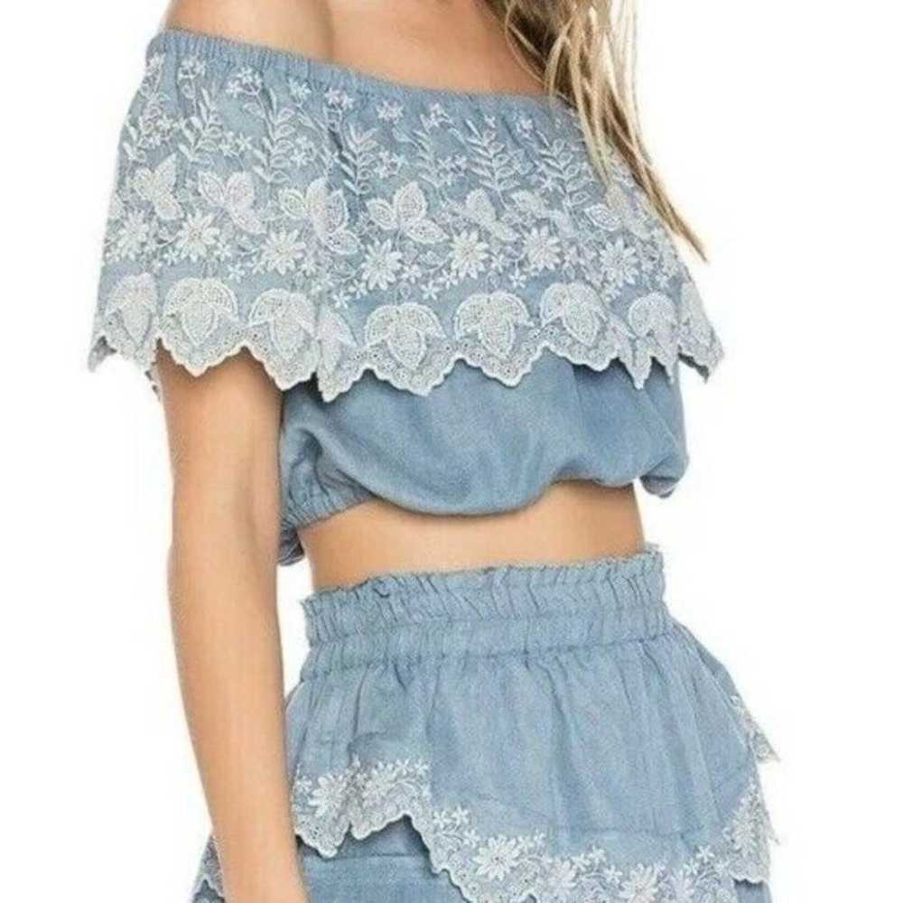 LoveShackFancy Tori Off the Shoulder Chambray wit… - image 1