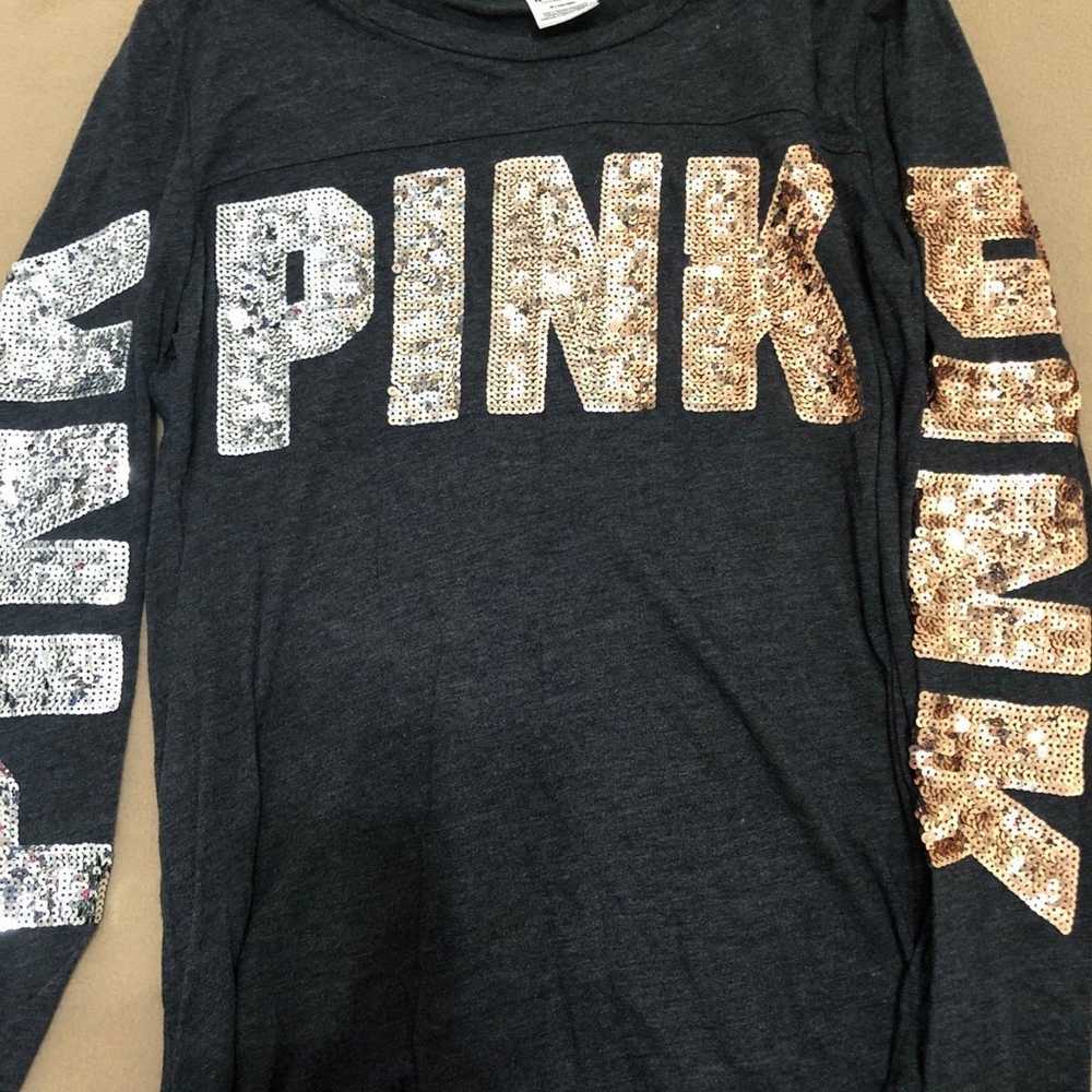 PINK BLING SEQUIN OMBRÉ Long Sleeve Campus Tee Si… - image 1