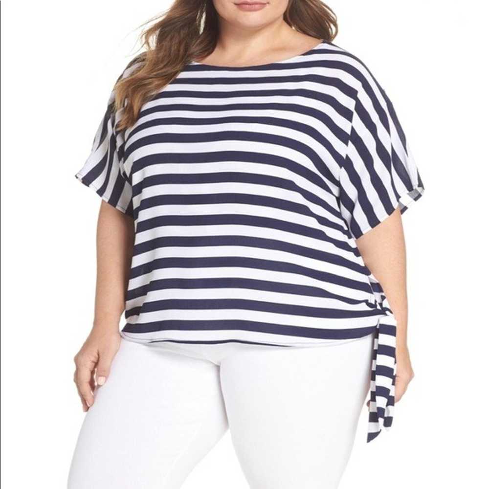 Navy/White Striped Side-Tie Crepe Top - image 1