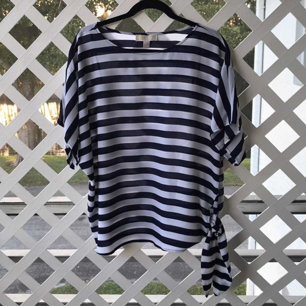 Navy/White Striped Side-Tie Crepe Top - image 2