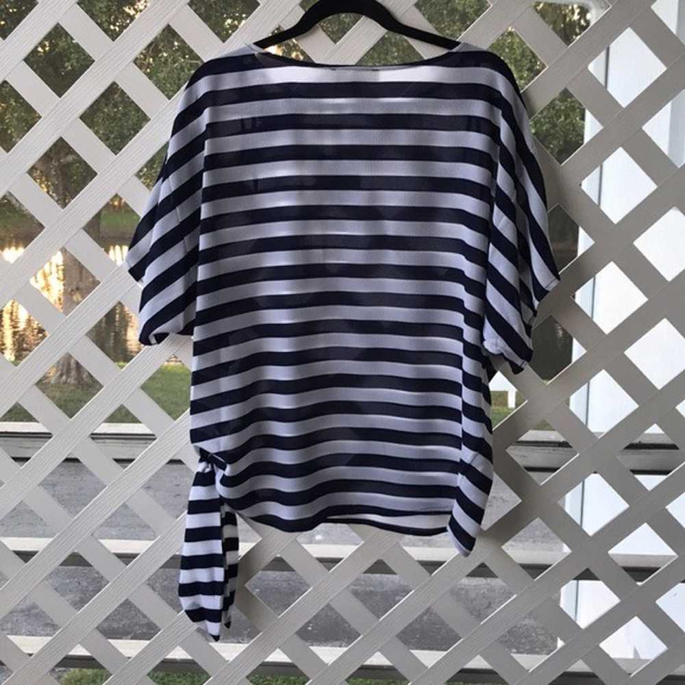 Navy/White Striped Side-Tie Crepe Top - image 3