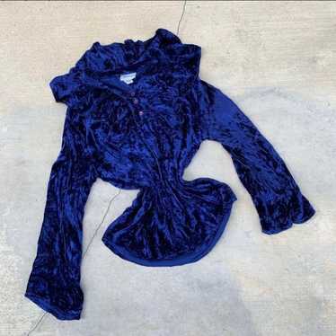 Vintage blue velvet ruffle renaissance blouse