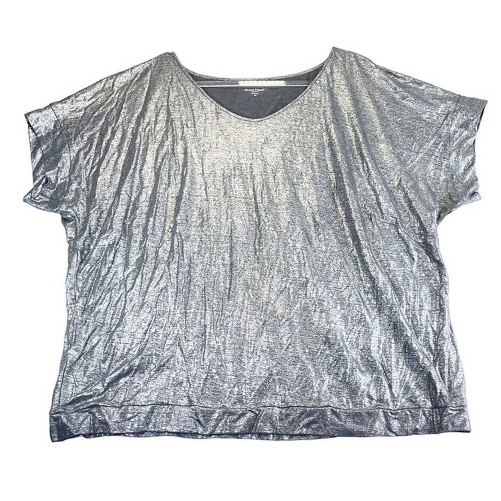 NWOT EILEEN FISHER Womens 2X Plue Linen Metallic … - image 1