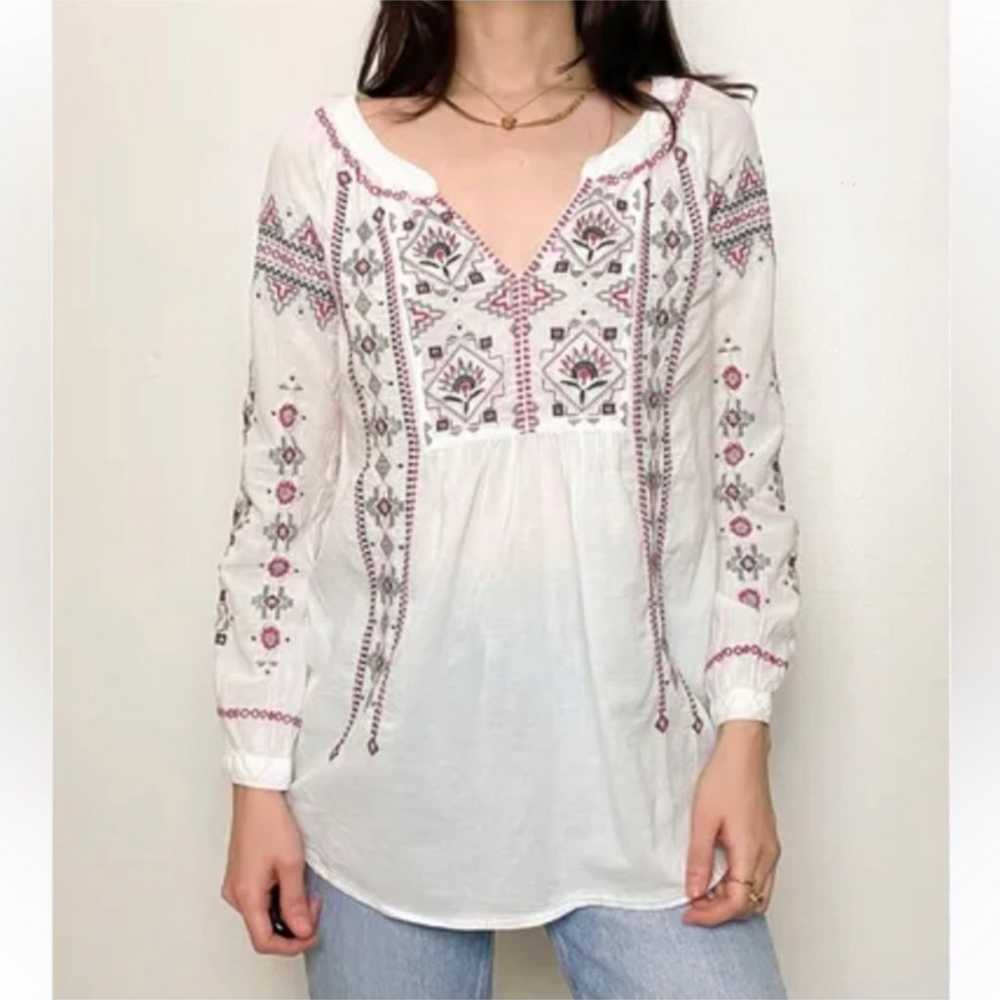 Johnny Was workshop white cotton embroidered boho… - image 1