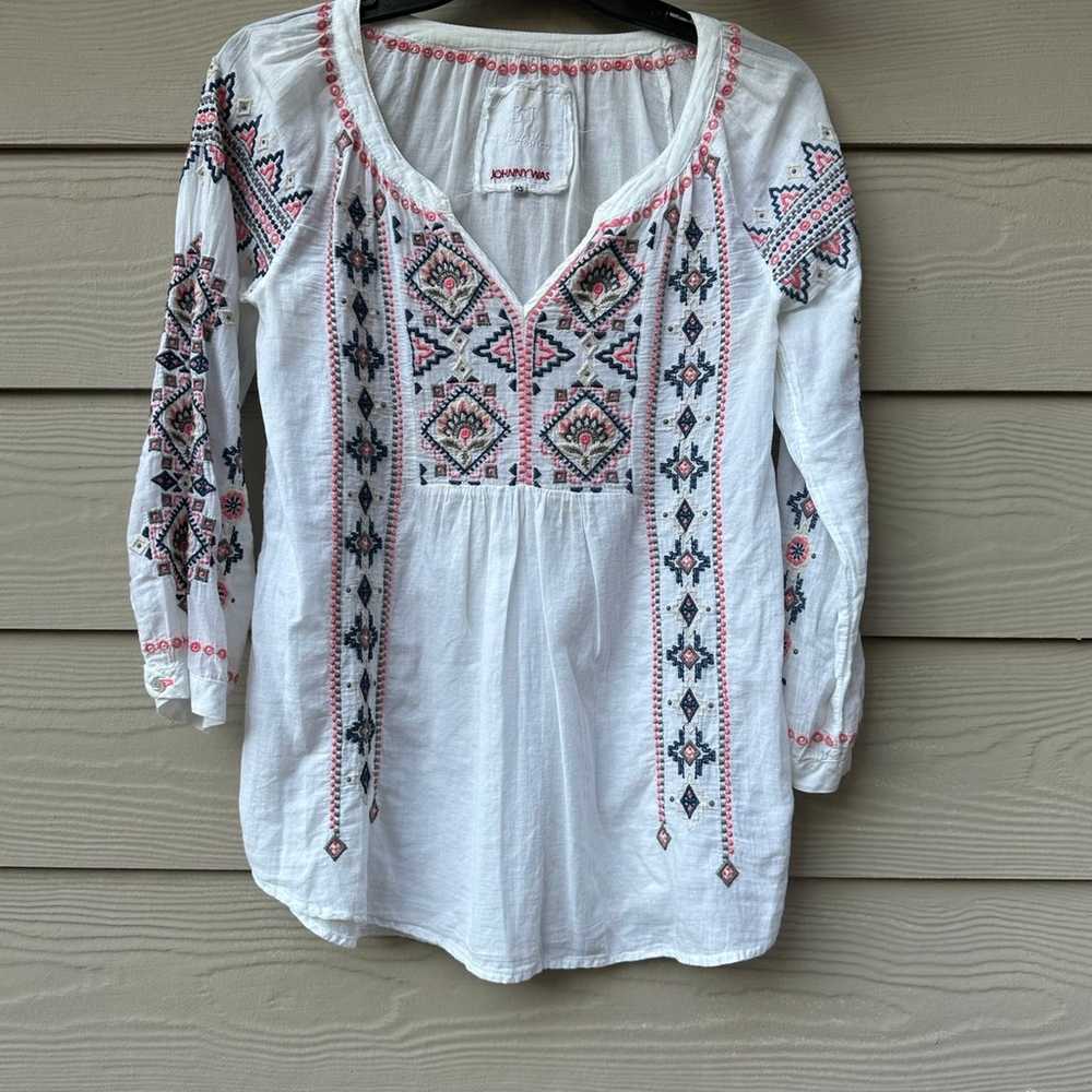 Johnny Was workshop white cotton embroidered boho… - image 3