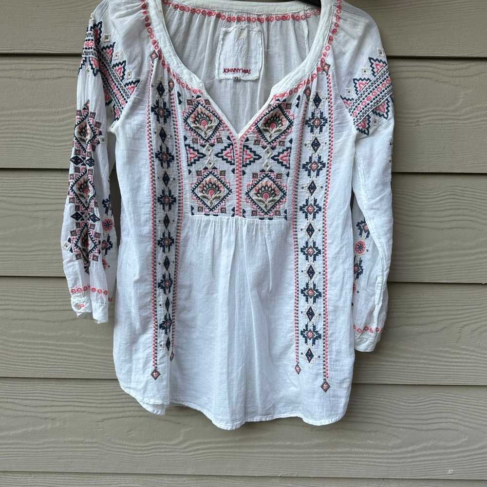 Johnny Was workshop white cotton embroidered boho… - image 4