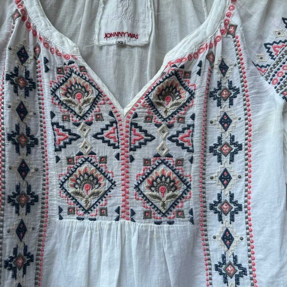 Johnny Was workshop white cotton embroidered boho… - image 5