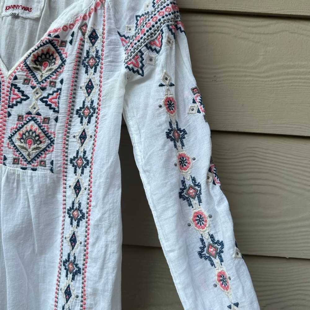 Johnny Was workshop white cotton embroidered boho… - image 6