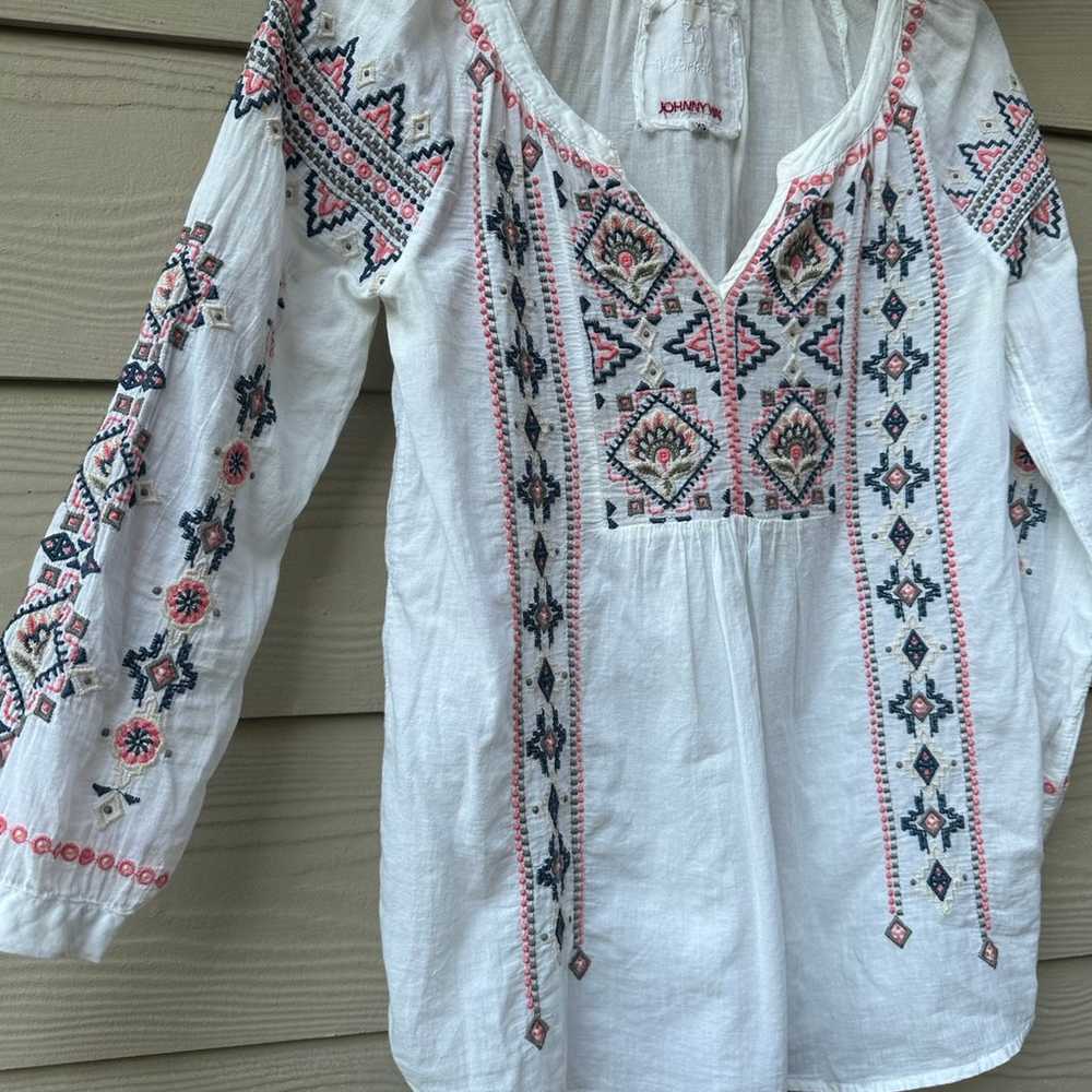 Johnny Was workshop white cotton embroidered boho… - image 8