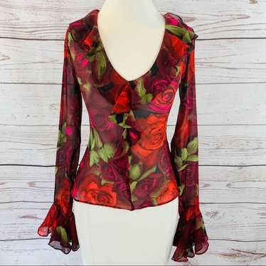 Cache sheer floral rose red black ruffle