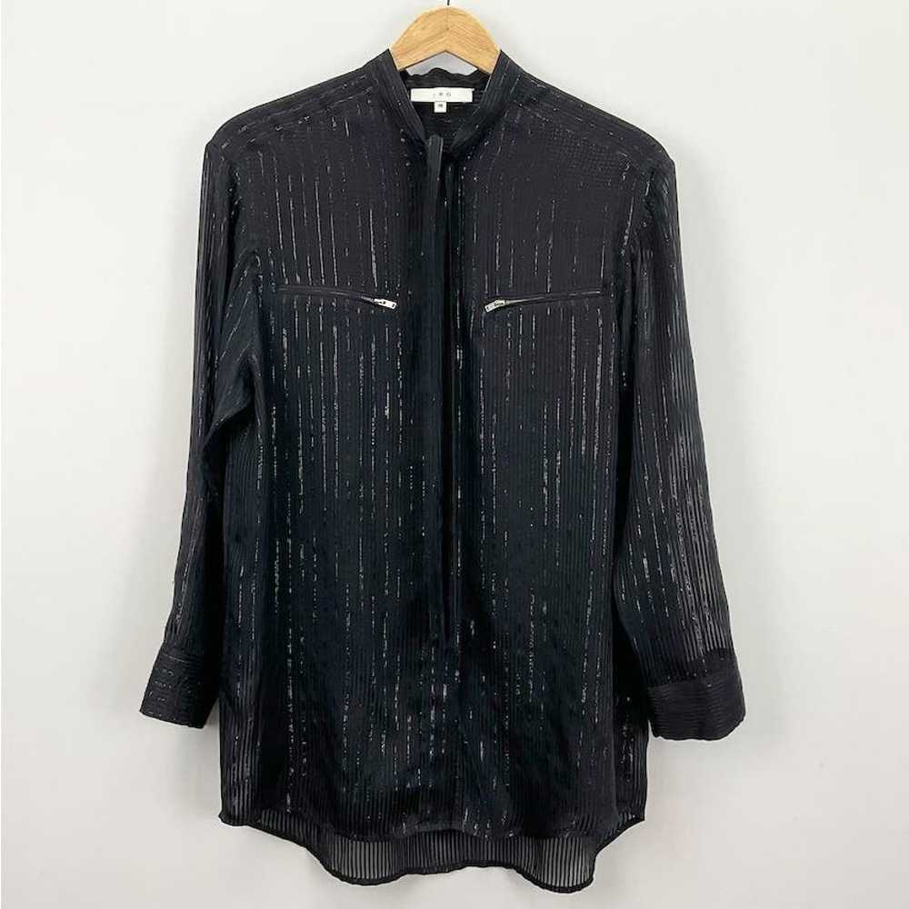 IRO Knox Metallic Stripe Silk Blouse/ Tunic, Blac… - image 4