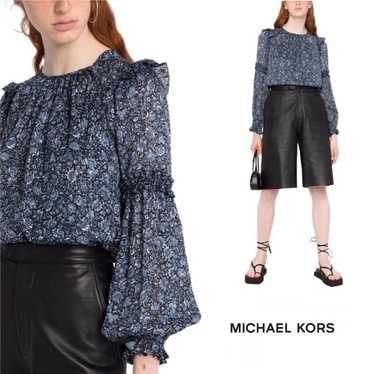 NEW Michael Kors Floral Ruffle Trim Georgette Top - image 1