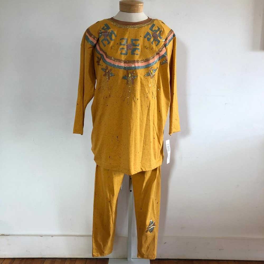 Vintage Hand-Painted Sweatsuit, Yellow 2-Piece Se… - image 4