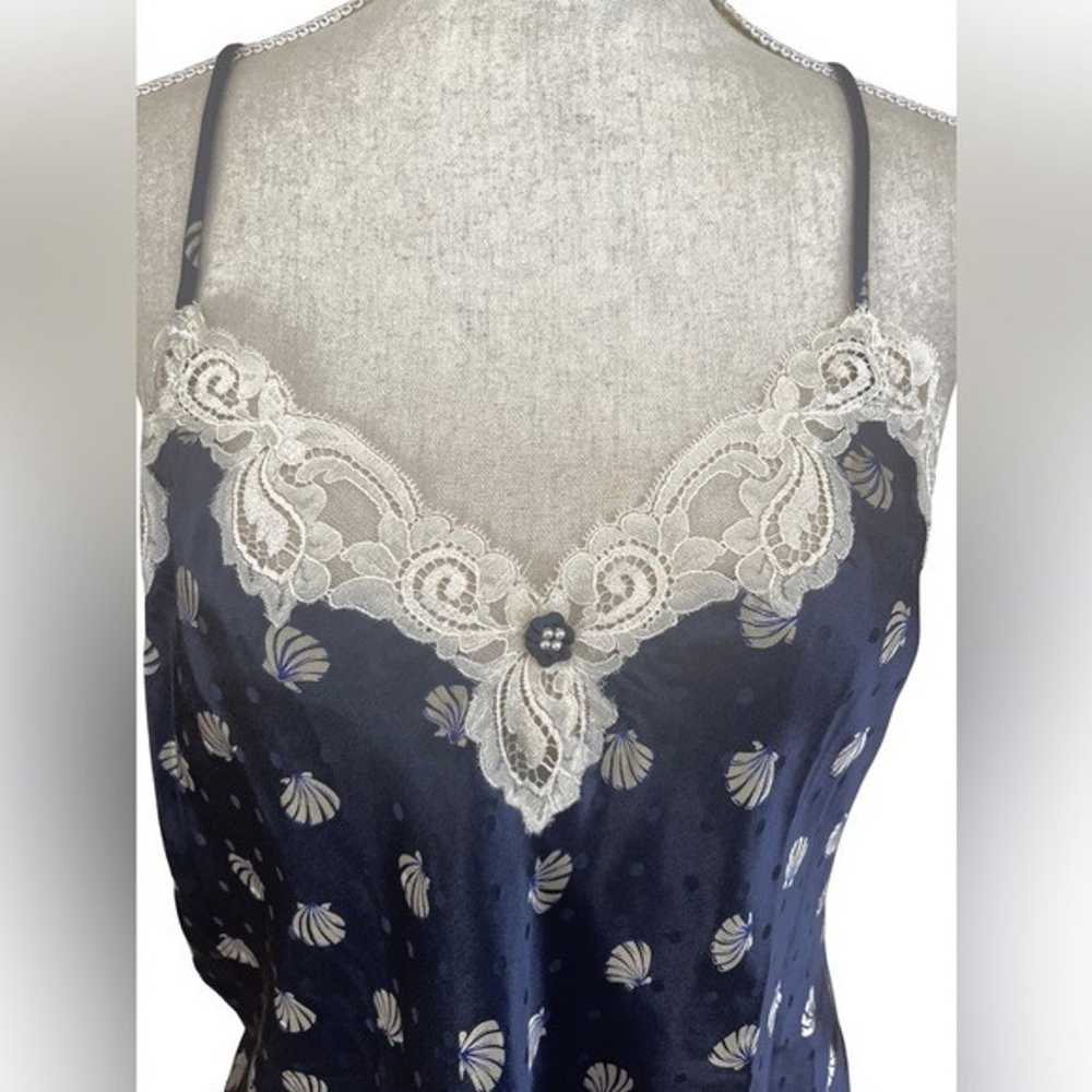 Vintage christian dior silk navy blue white lace … - image 2
