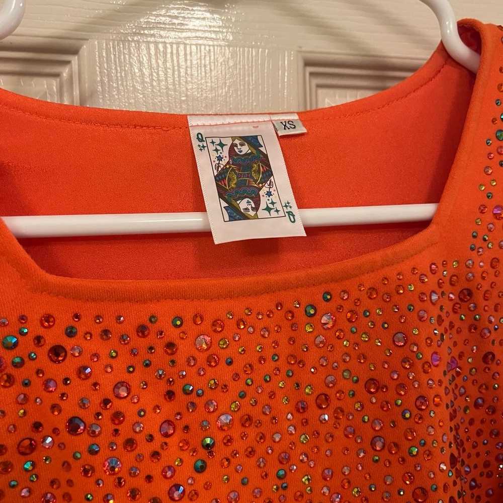Queen of Sparkles Orange Puff-sleeve Rhinestone T… - image 2