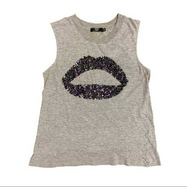 Heather Gray Markus Lupfer Sequin Lips Muscle Tank - image 1