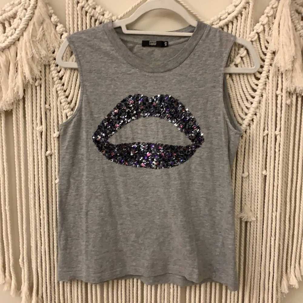 Heather Gray Markus Lupfer Sequin Lips Muscle Tank - image 2