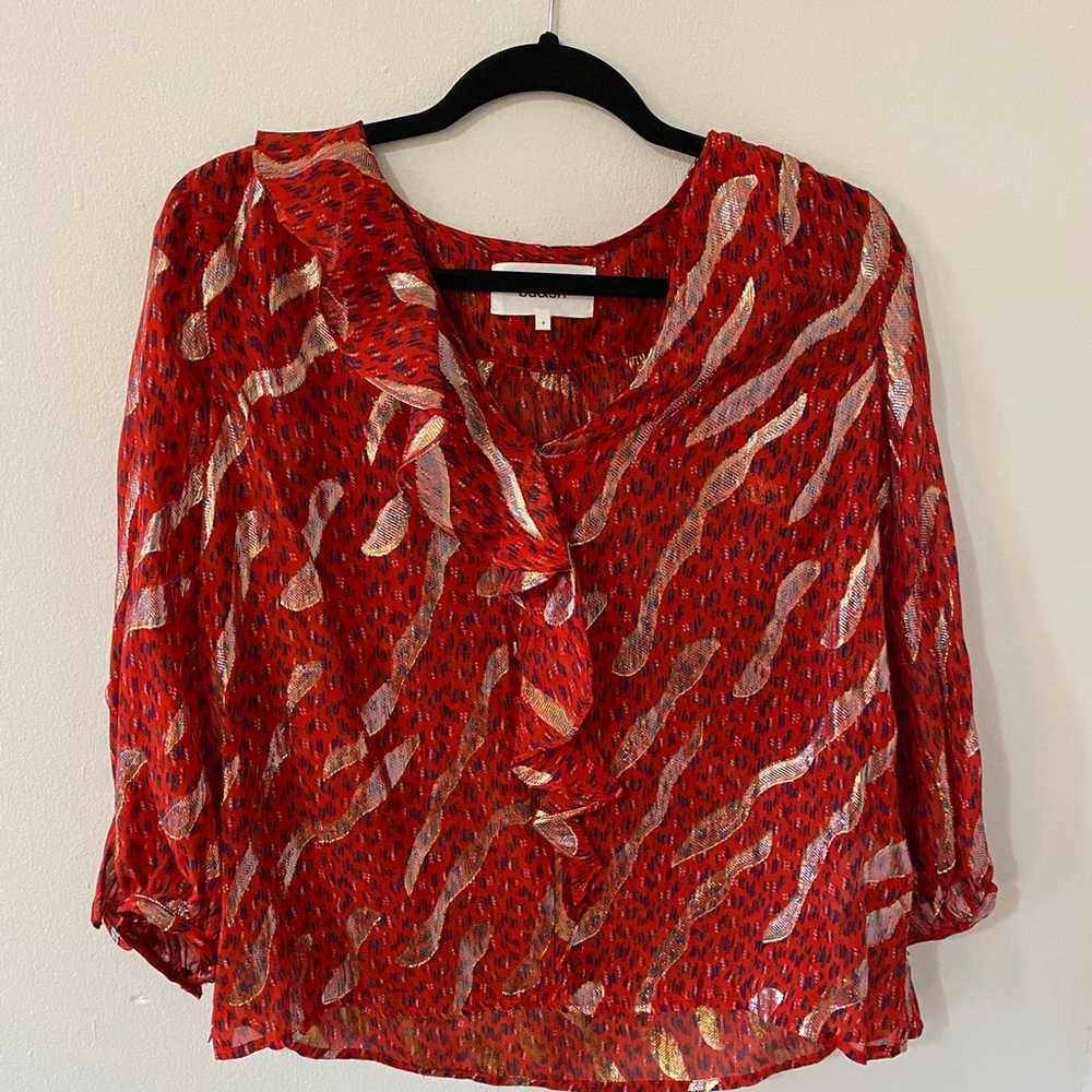 Ba&sh red and gold ruffle blouse - image 1