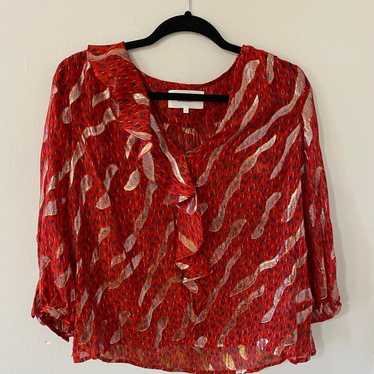Ba&sh red and gold ruffle blouse