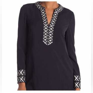 Tory Burch Navy Blue Embroidered Tunic Top Blouse… - image 1