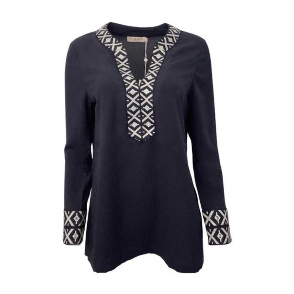 Tory Burch Navy Blue Embroidered Tunic Top Blouse… - image 2