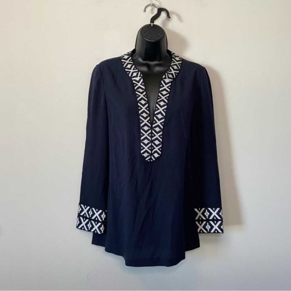 Tory Burch Navy Blue Embroidered Tunic Top Blouse… - image 5