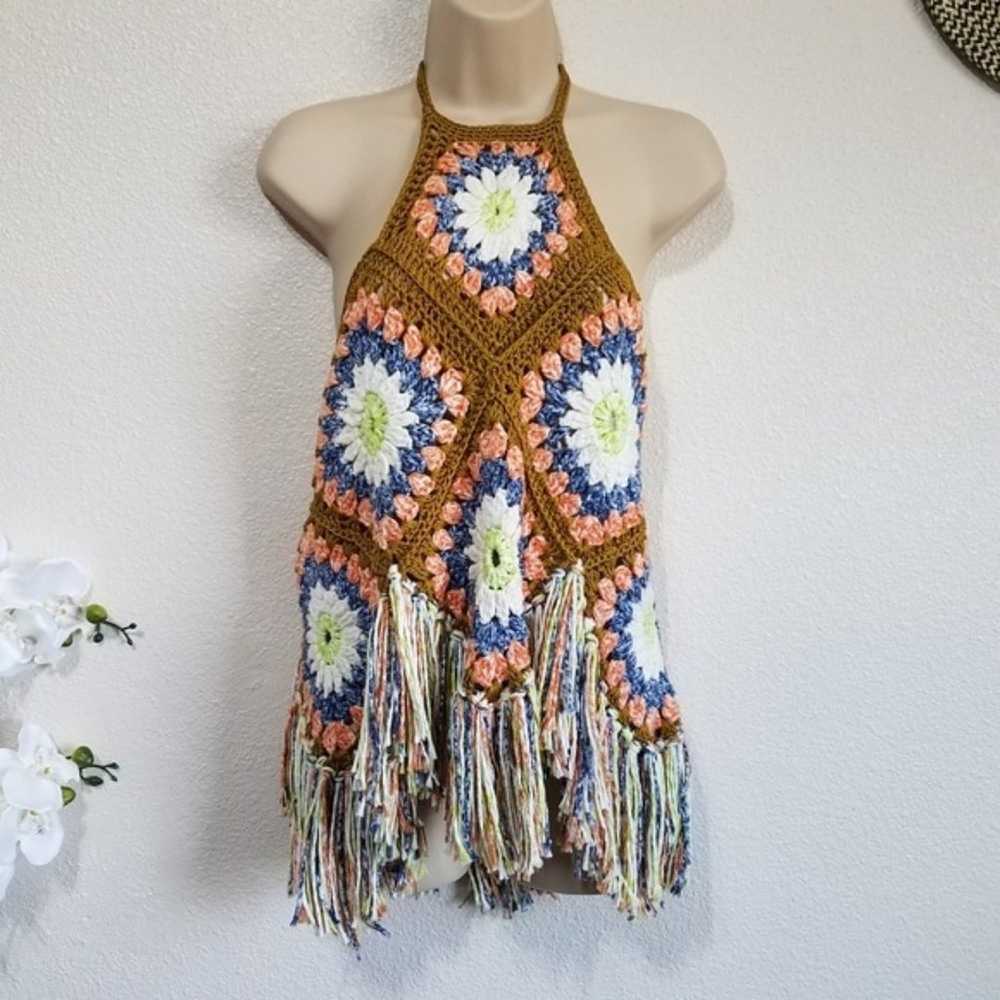 FREE PEOPLE Summer Love Crochet Halter Top Size M… - image 1