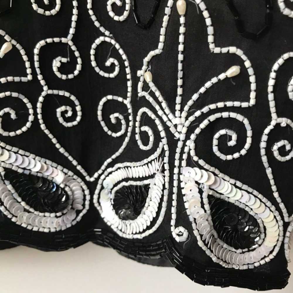 Casino Nites vintage embroidered beaded black sil… - image 3