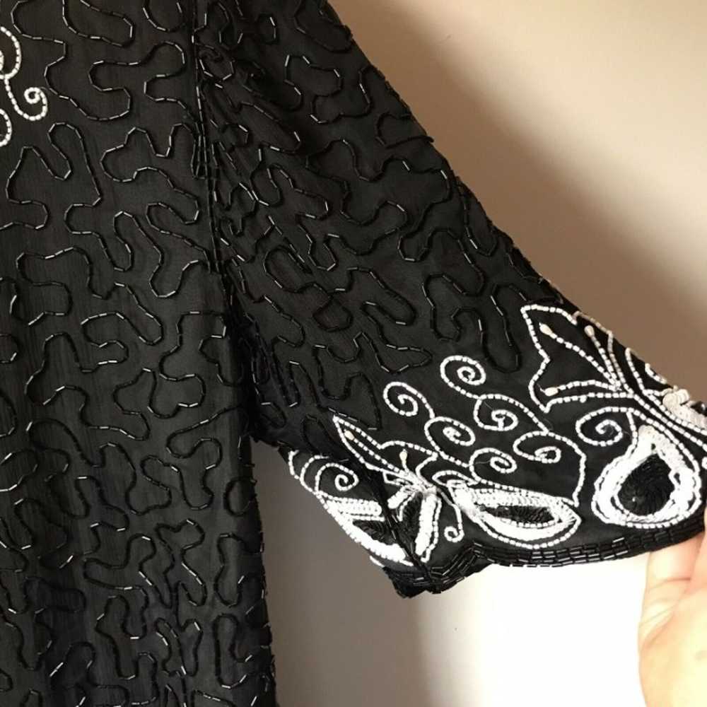 Casino Nites vintage embroidered beaded black sil… - image 4