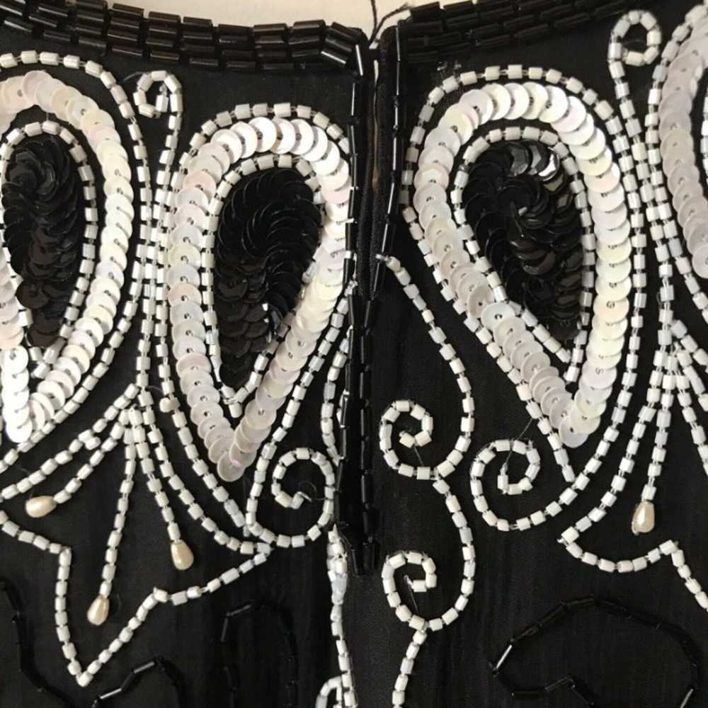 Casino Nites vintage embroidered beaded black sil… - image 5