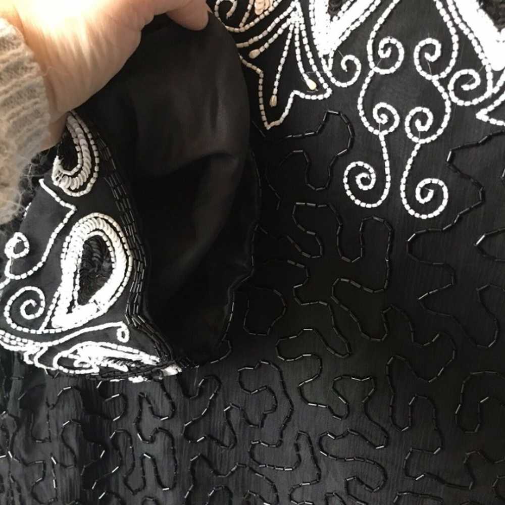 Casino Nites vintage embroidered beaded black sil… - image 8