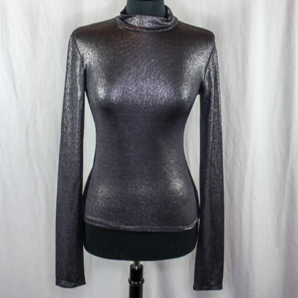 ANDAMANE Mock Neck Beth Top Metallic Silver Pewte… - image 1