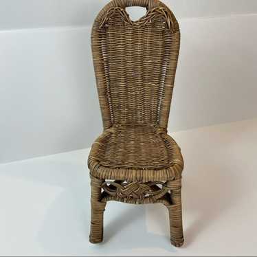 Vintage Woven Wicker Rattan Doll Bear Chair Plant 