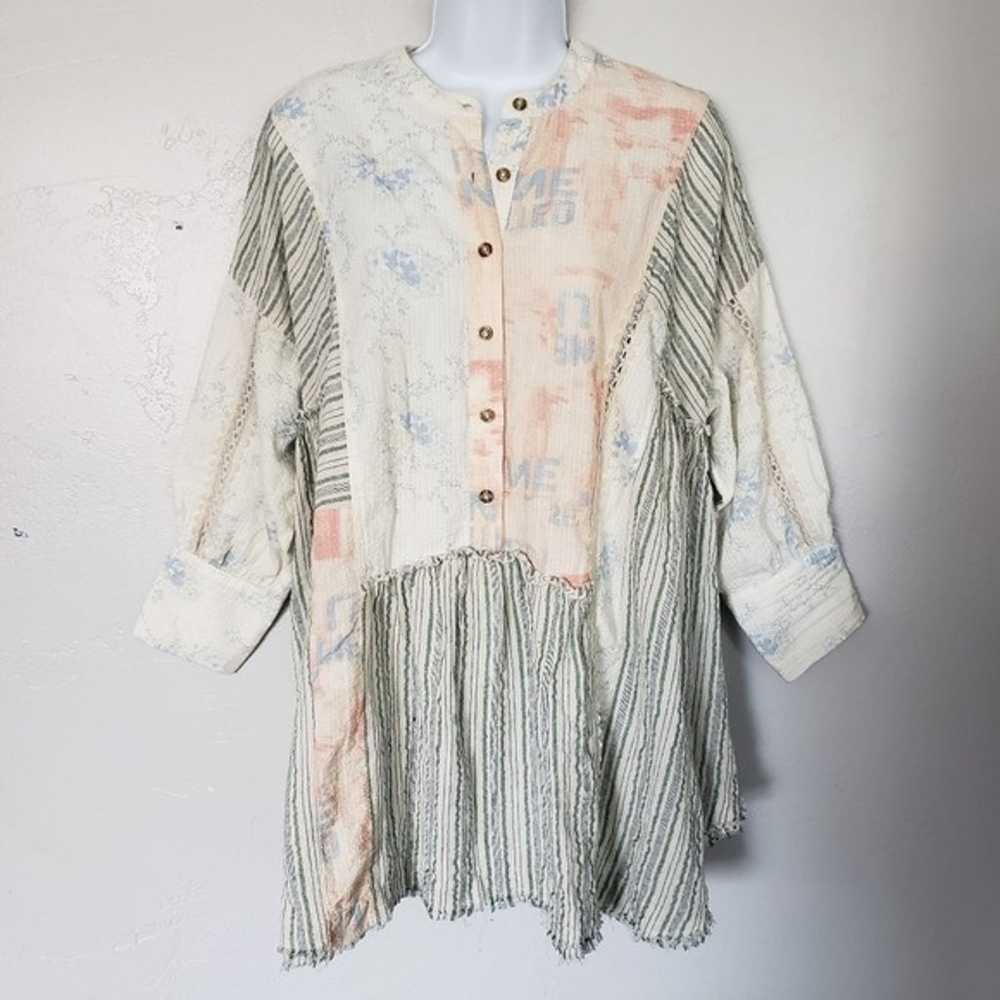 Free People Small Oversized Blouse Top Patchwork … - image 1