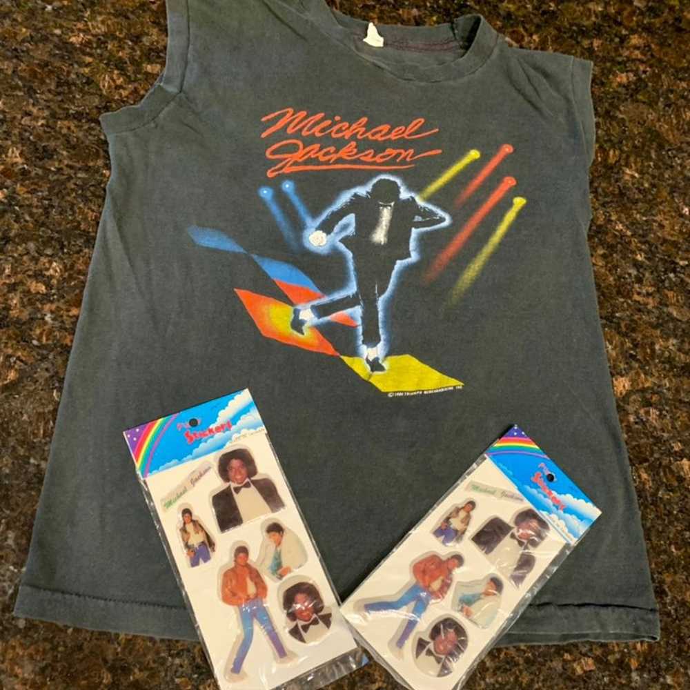 Michael Jackson Victory Tour 1984 Shirt & Stickers - image 9