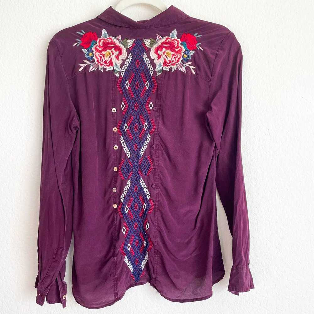 JOHNNY WAS Purple Floral Embroidered Long Sleeve … - image 6