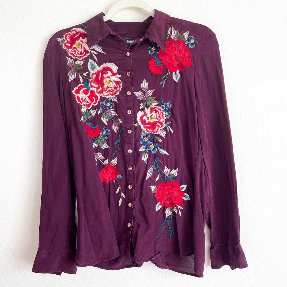 JOHNNY WAS Purple Floral Embroidered Long Sleeve … - image 7